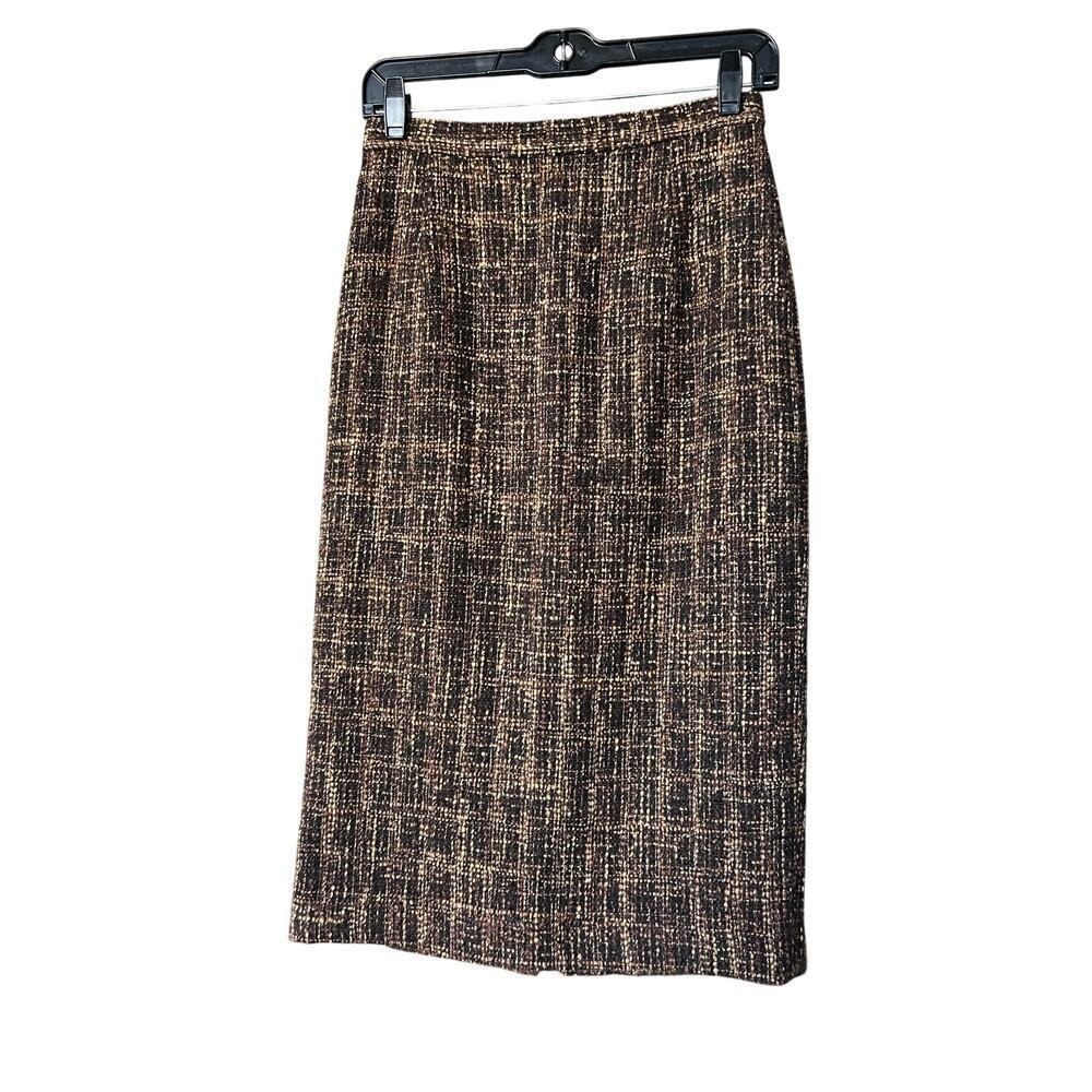 Badgley Mischka Brown Tweed Midi Pencil Skirt